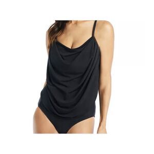 Beyond Control 1 Pc Swimsuit Cowl Neck Draped Tummy Control Sz 8 Black MSRP $139